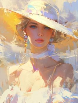 A woman wearing a big hat in the sunshine